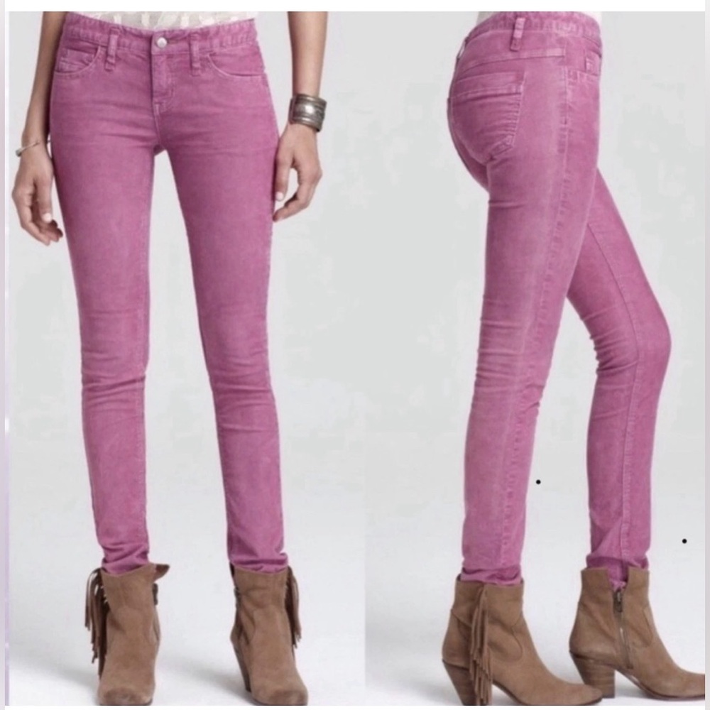 FREE PEOPLE Corduroy Pants Hot Rose Pink Purple Slim Skinny Straight Leg Sz 26